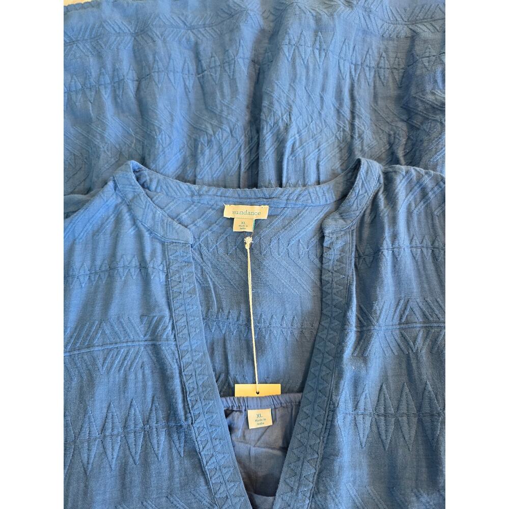 Sundance Blue Cotton Tunic Dress Size: XL Boho Embroidered Ruffle - Picture 4 of 5